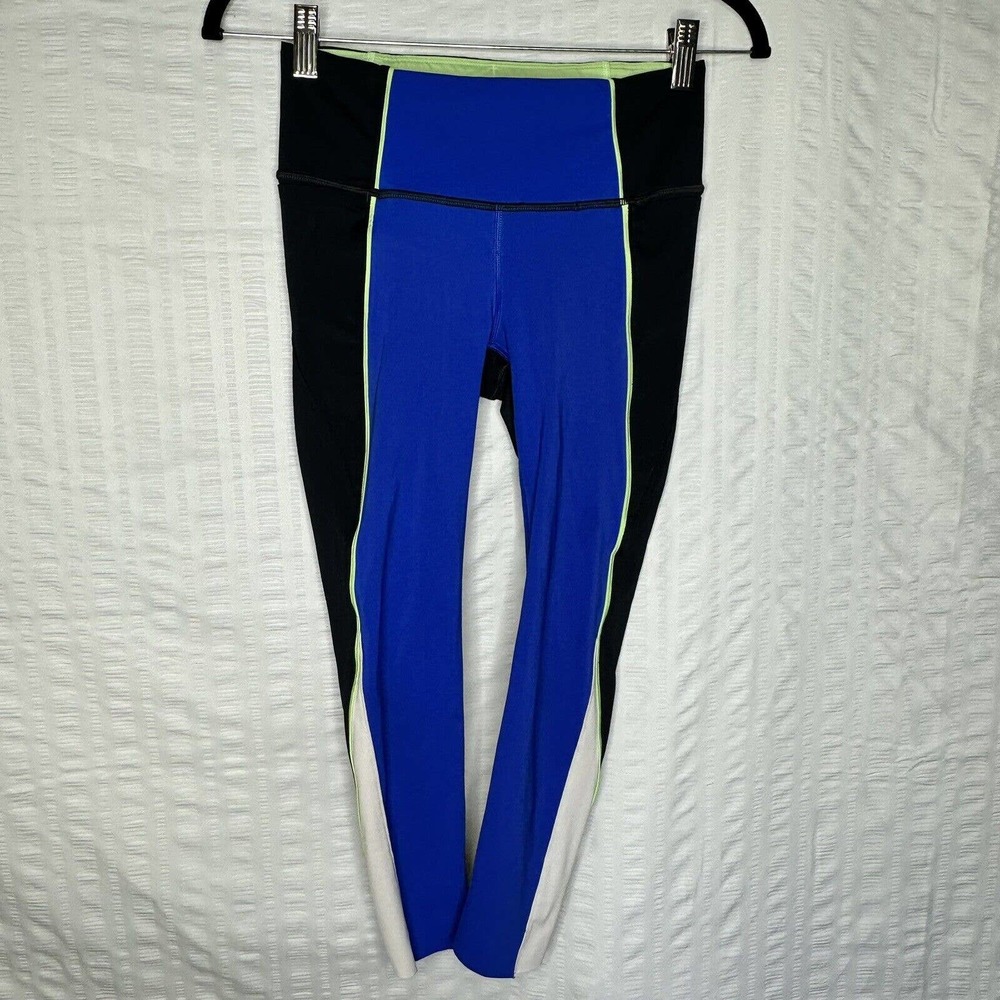 Athleta Leggings Womens XXS Blue Velocity Colorblock Capri Midrise Workout Gym - Picture 1 of 12